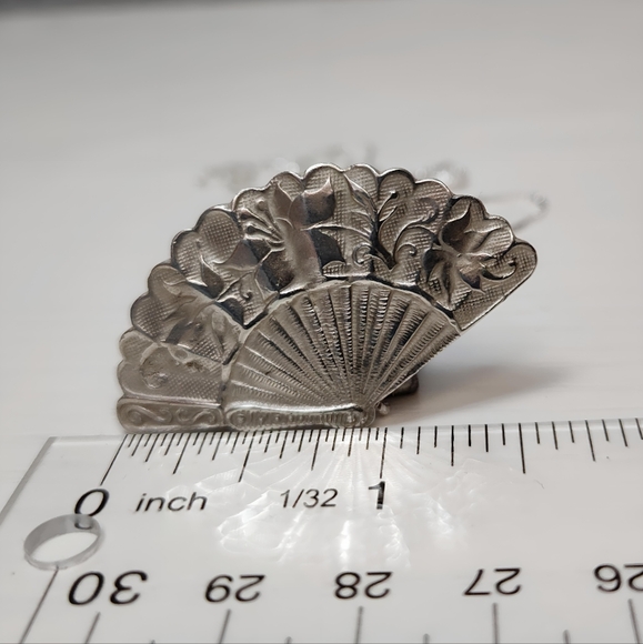 Vintage Sterling Silver French Hand Fan Brooch Necklace Pendant - Picture 10 of 12